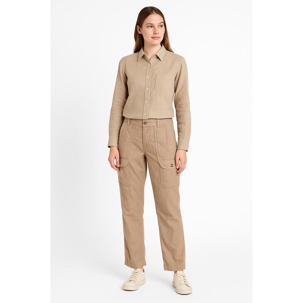 LLBean Clothing Women Sz 16 Natural Linen Blend Cargo Straight Leg Pants Pockets